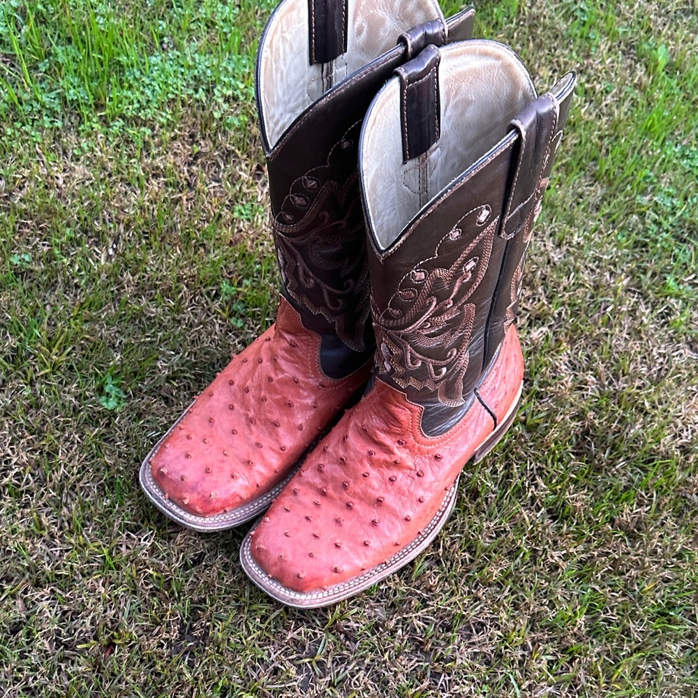 Kids red orange custom made ostrich boots